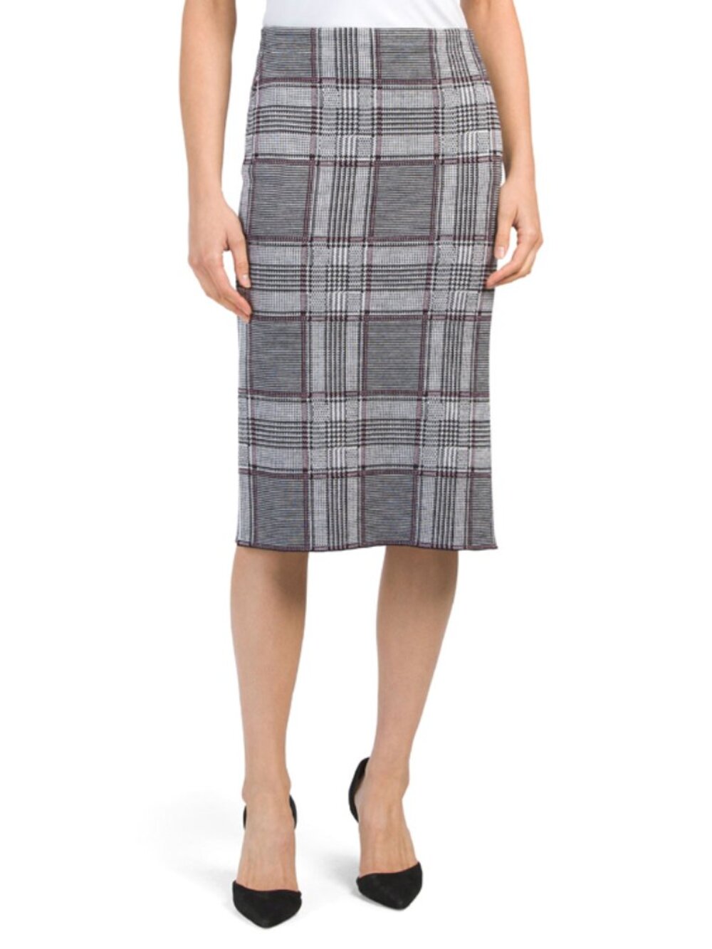 NWT $275 Theory Black Houndstooth Check Merino Wool Slit Pencil Knit Skirt S